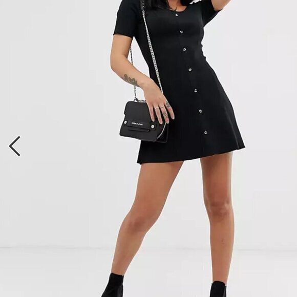 ASOS DESIGN short sleeve ribbed button through tea dress 10 - Picture 5 of 8